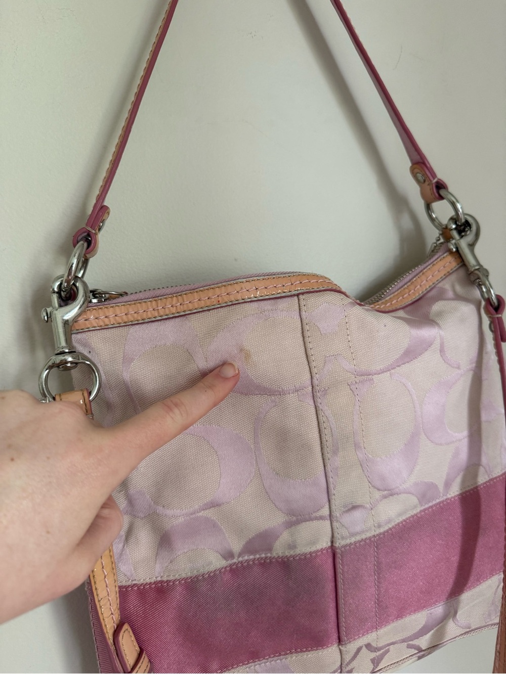 Coach Pink Signature Jacquard Canvas Leather Zip Shoulder Bag - Picture 5 of 9